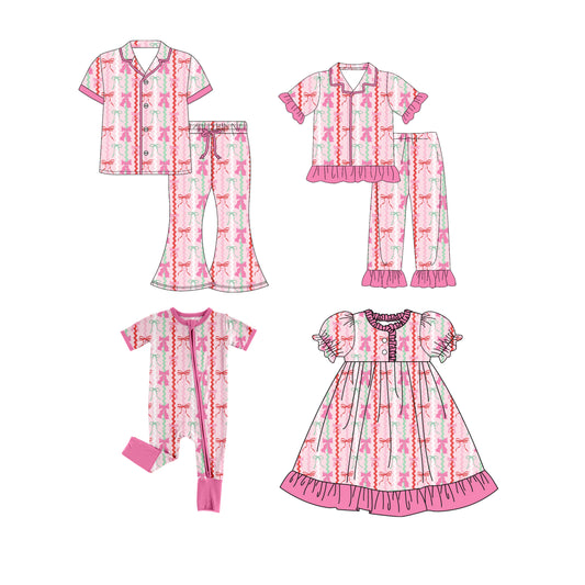 25.9.23 custom each style moq 8 eta 6-8week Sibling Sister bow baby short sleeve pants seta and dress and romper and adult set match design