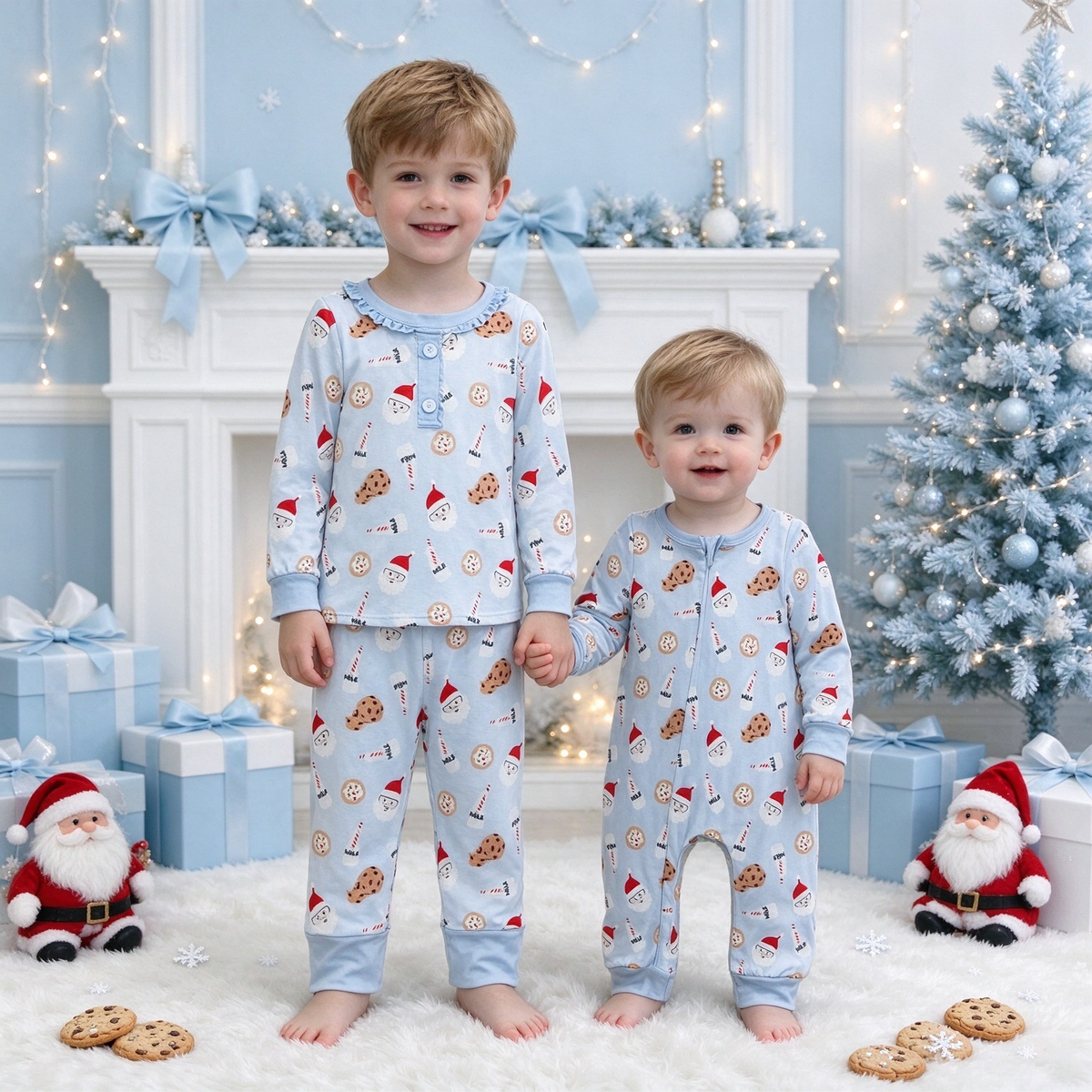 Baby Boys Festive Milk & Cookies Santa Collection - Zipper Romper & Long Sleeve Pajama Set