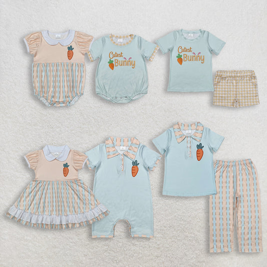 RTS NO MOQ Sibling Baby Boys Easter Pullover Top And Pants Set Short Sleeve Knee-Length dress Romper Summer Outfit for Kids