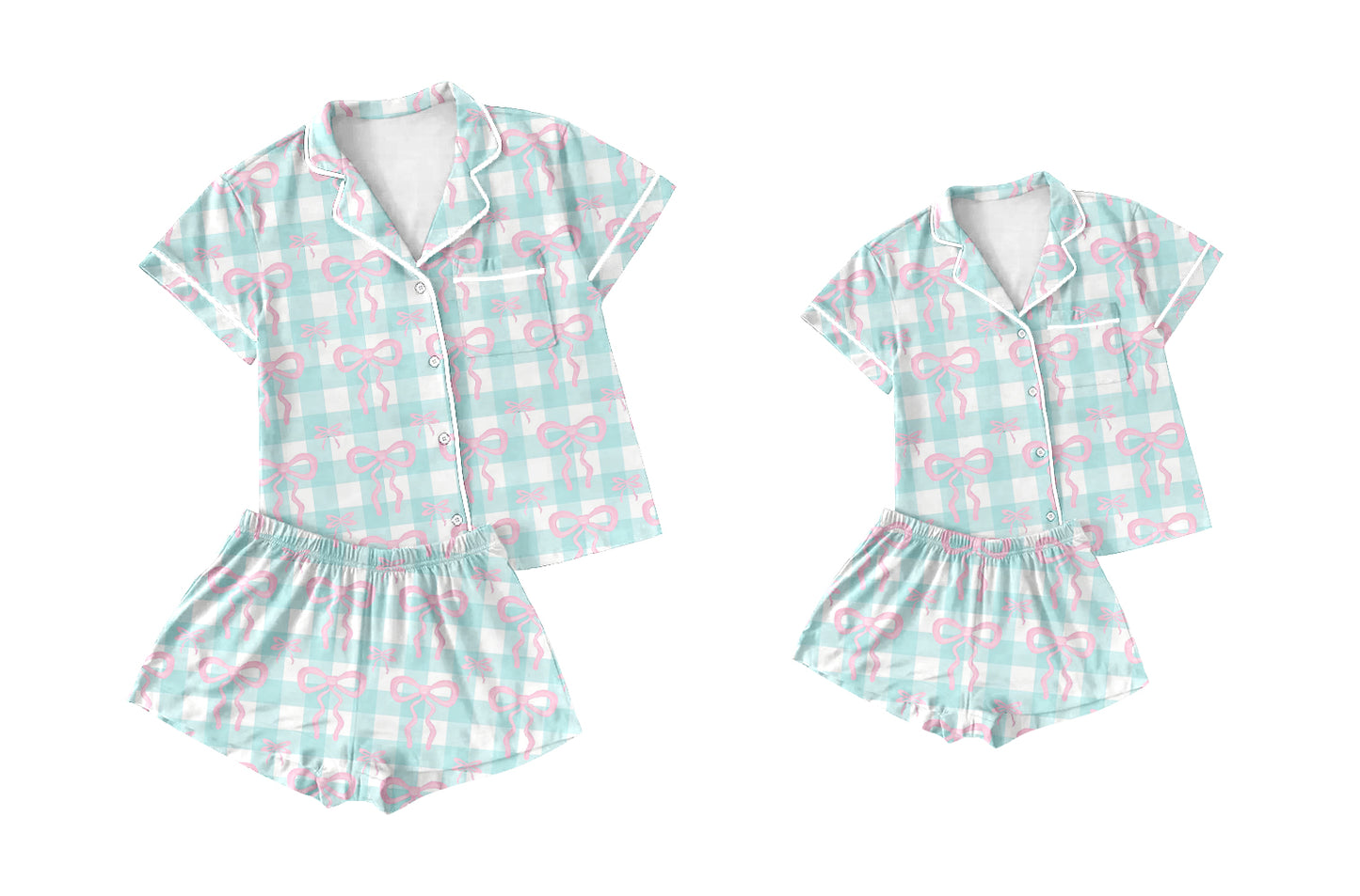 25.12.26 custom each style moq 5 eta 6-8week Sibling Sister bow short sleeve shorts sets and adult set match design
