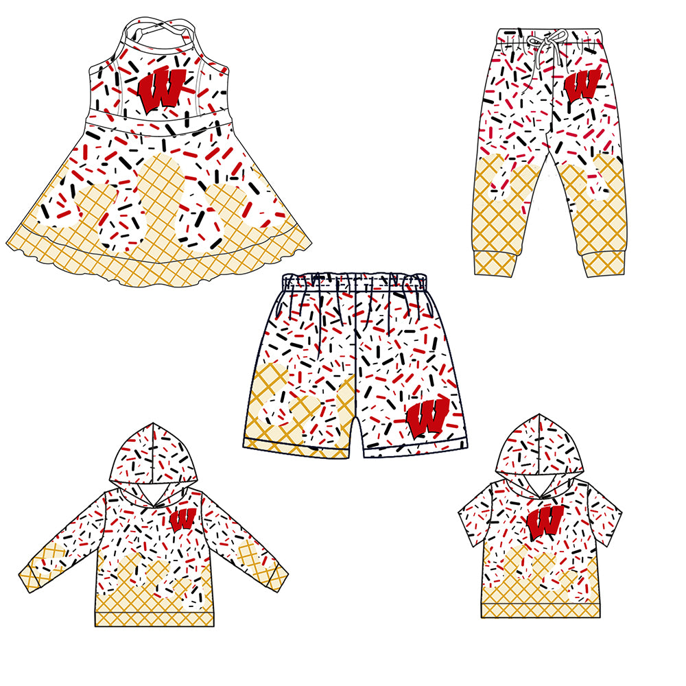 Custom summer teams baby girls clothes team white hooded long sleeve tops and short sleeve top and dress and pants and shorts-25.6.2