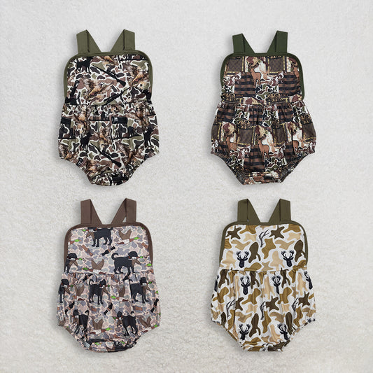 RTS NO MOQ Sibling Baby Boys Deer Camo Hunting Rompers with Strap Southern Deer Baby Boys Outfit