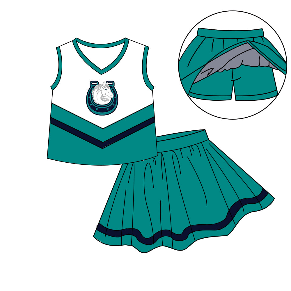 Custom moq 5 mix size milk silk eta 6-8weeks summer teams bright green baby girls clothes team sleeveless skirts shorts sets-25.7.7