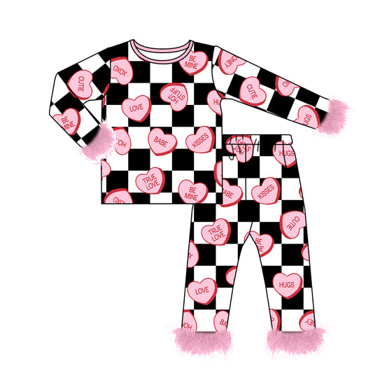 10.21 custom each style moq 5eta 4-6week baby girls clothes love Plush Edge Long Sleeve Pants Set