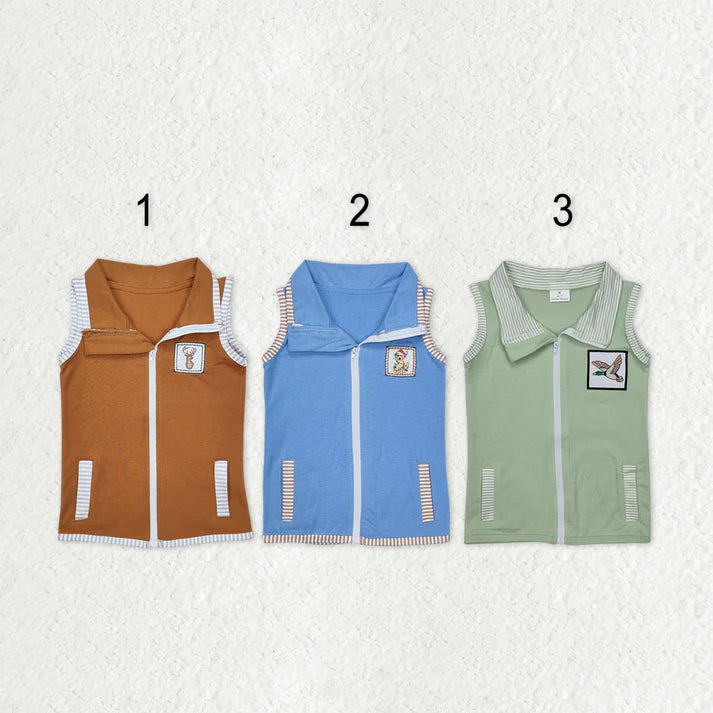 RTS NO MOQ Sibling baby boy clothes Brown plaid vest top + camouflage sleeveless zipper vest
