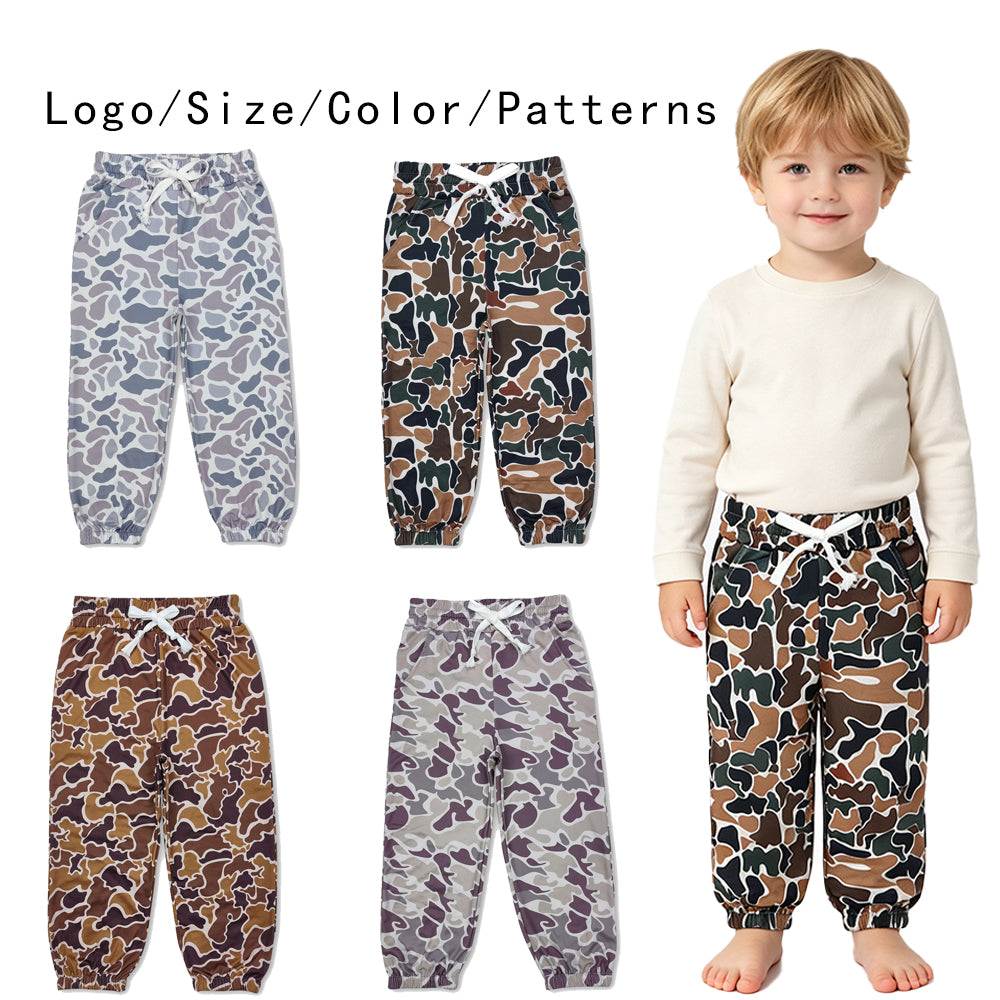 RTS NO MOQ Sibling milk silk Baby Boys Camo Drawstring Waist Casual Trousers Jogger Pant