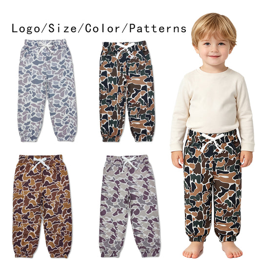 RTS NO MOQ Sibling milk silk Baby Boys Camo Drawstring Waist Casual Trousers Jogger Pant