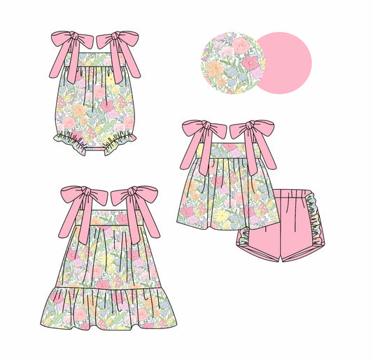 3.9 Custom moq 5 mix size Sibling Baby Girl's Pink Sleeveless Top And Short Set Matching Romper Dress for Summer