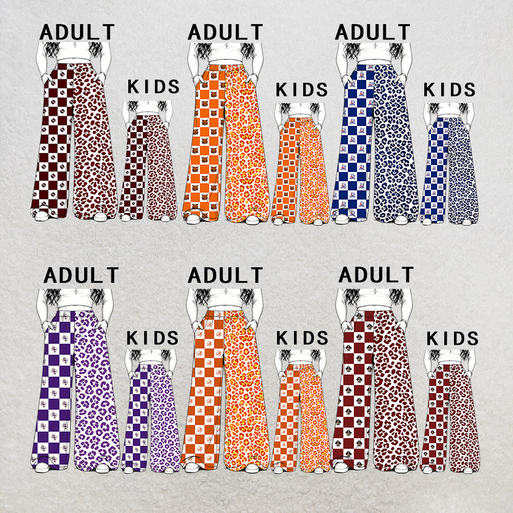 custom moq 5 mix size MSD072104 Kids And Adult Leopard Print Plaid Patchwork Long Trousers Casual Team Bottoms