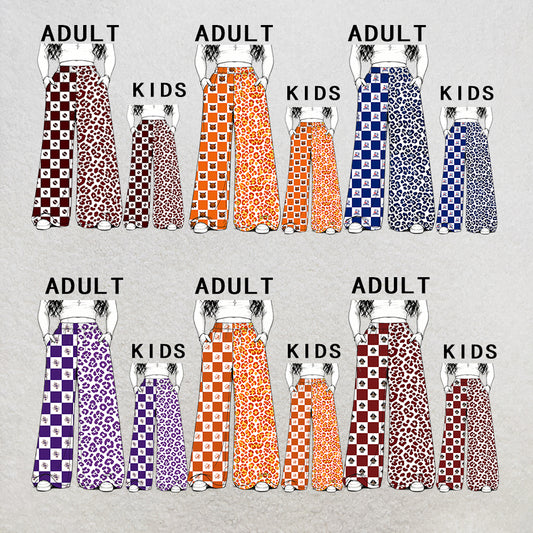 custom moq 5 mix size MSD072104 Kids And Adult Leopard Print Plaid Patchwork Long Trousers Casual Team Bottoms