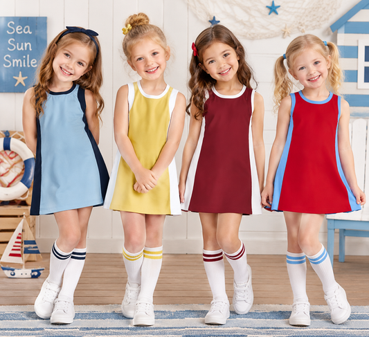 RTS NO MOQ Sibling yoga fabric cotton Separate Shorts Baby Girls Color Block Sleeveless A Line Yoga Dress Round Neck Casual Summer Dress