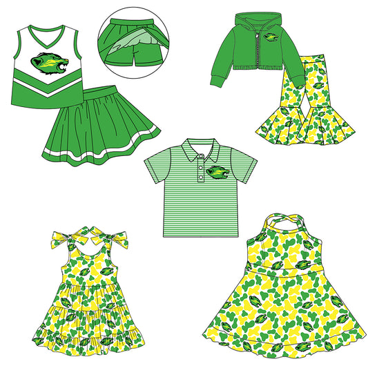 Custom moq 5 mix size milk silk summer teams baby girls clothes bow green hooded long sleeve pants sets and skirts sets and dress 1 and dress 2 and top-25.8.5