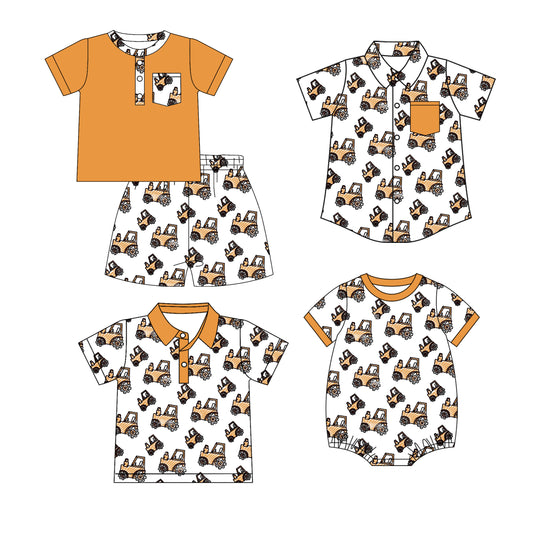 3.23 Custom moq 5 mix size Sibling Baby Boy's Orange Short-Sleeved Outfit Set with Matching Polo Shirt And Button-Down Shirt Romper