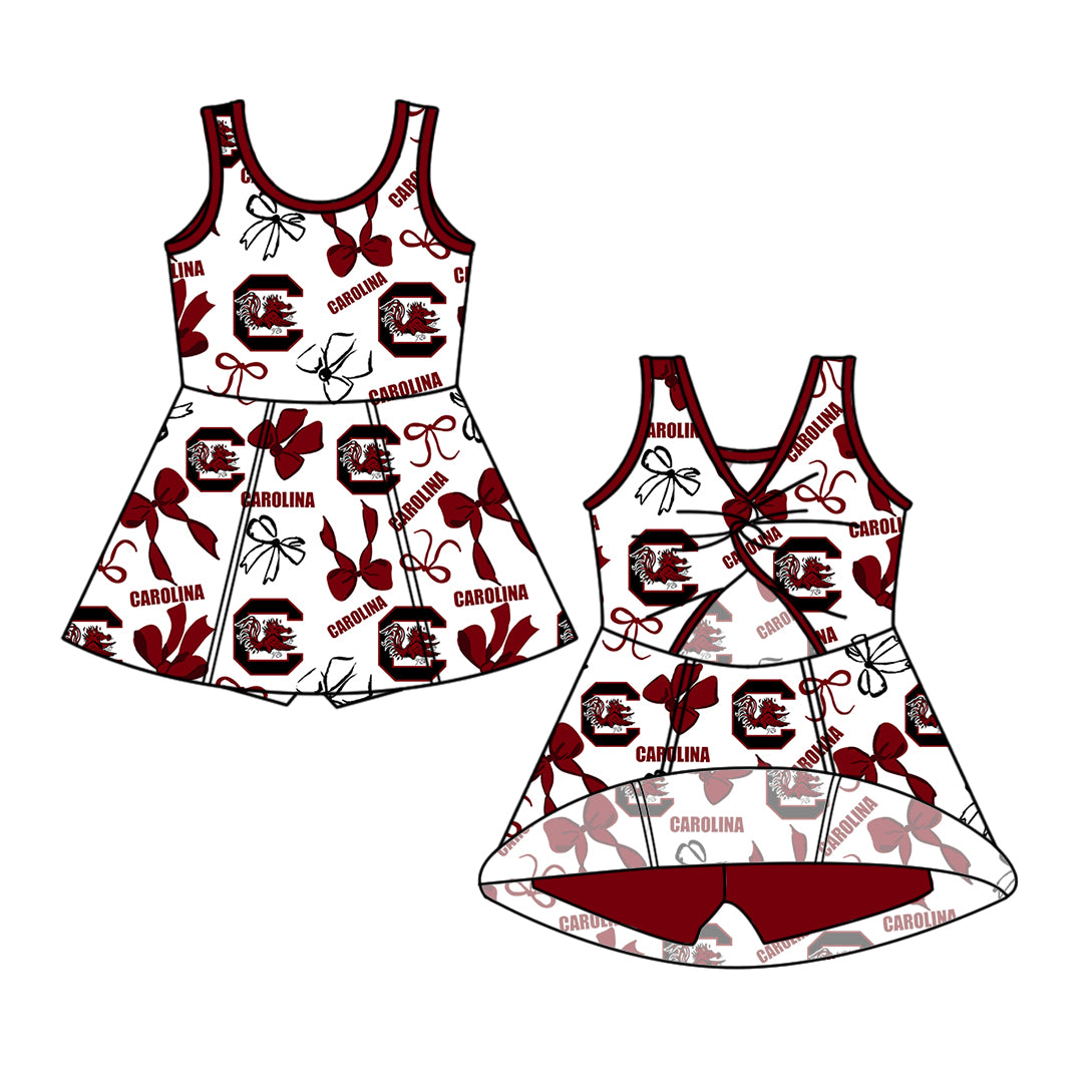 Custom moq 5 mix size milk silk summer teams Baby Girls Red  Bow Vest Top Skirt Shorts Sets Sleeveless Yoga Knee Length Dresses Yoga Shorts