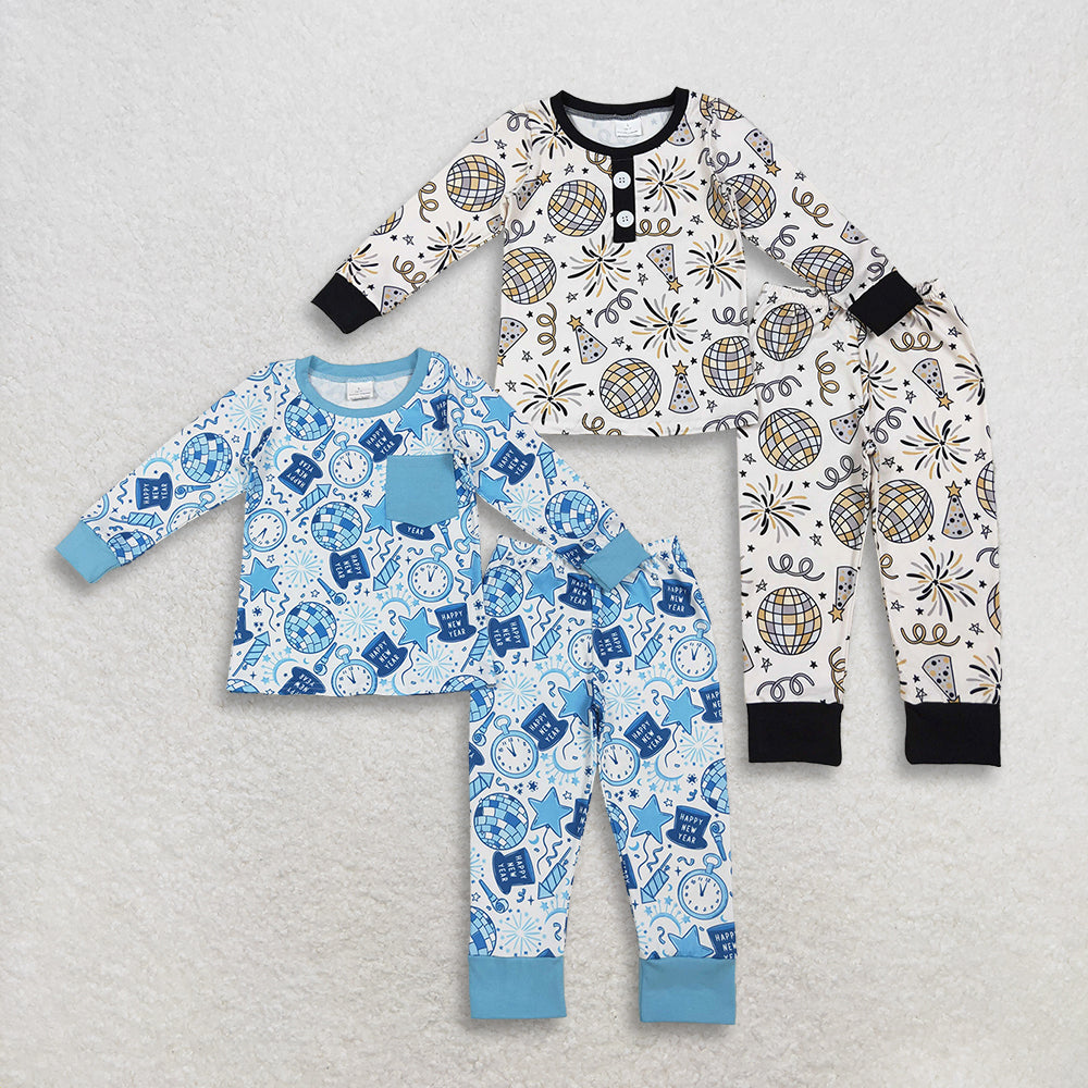 12/18m-7/8t RTS NO MOQ Sibling Baby boys clothes happy new year long sleeve pants sets