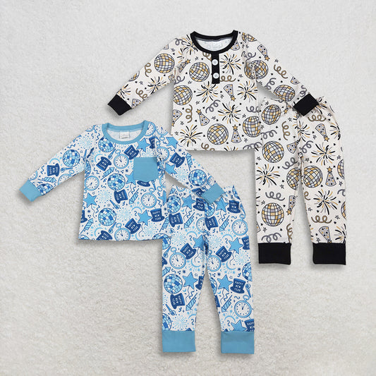 12/18m-7/8t RTS NO MOQ Sibling Baby boys clothes happy new year long sleeve pants sets