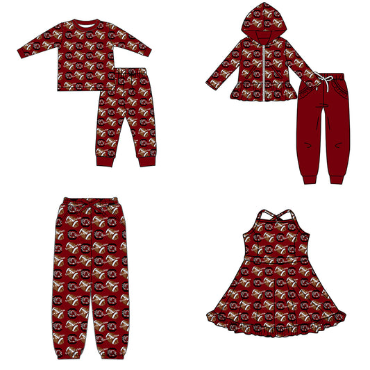 Custom moq 5 mix size milk silk summer teams baby girls clothes brick red hooded long sleeve pants sets and boy sets and dress and pant-25.8.21