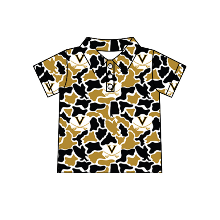 Custom moq 5 mix size summer teams Baby Boys Summer Camo Print Button Short Sleeve Polo Top