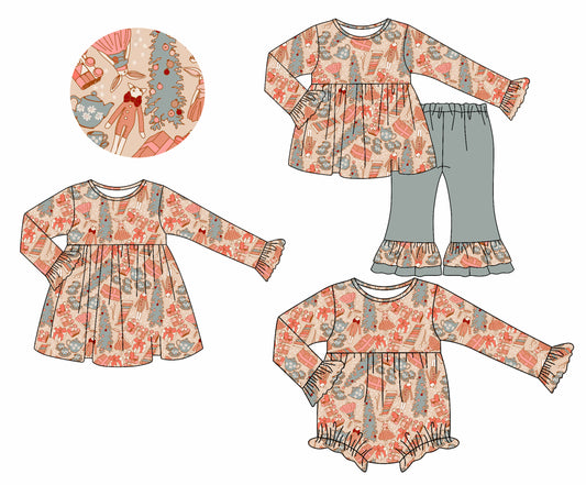 25.7.11 custom each style moq 5eta 4-6week Sibling Sisters baby girl long sleeve pants sets and dress and rompers match family design