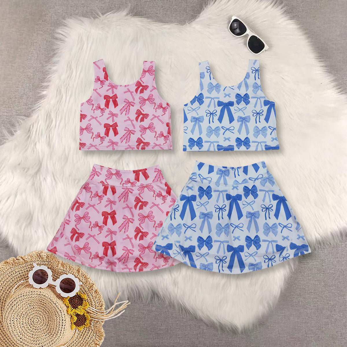 RTS NO MOQ Sibling baby girl clothes summer yoga sportswear skirt sets
