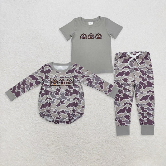 RTS NO MOQ Sibling Baby boy clothes embrodiery turkey short-sleeved trousers suit & romper