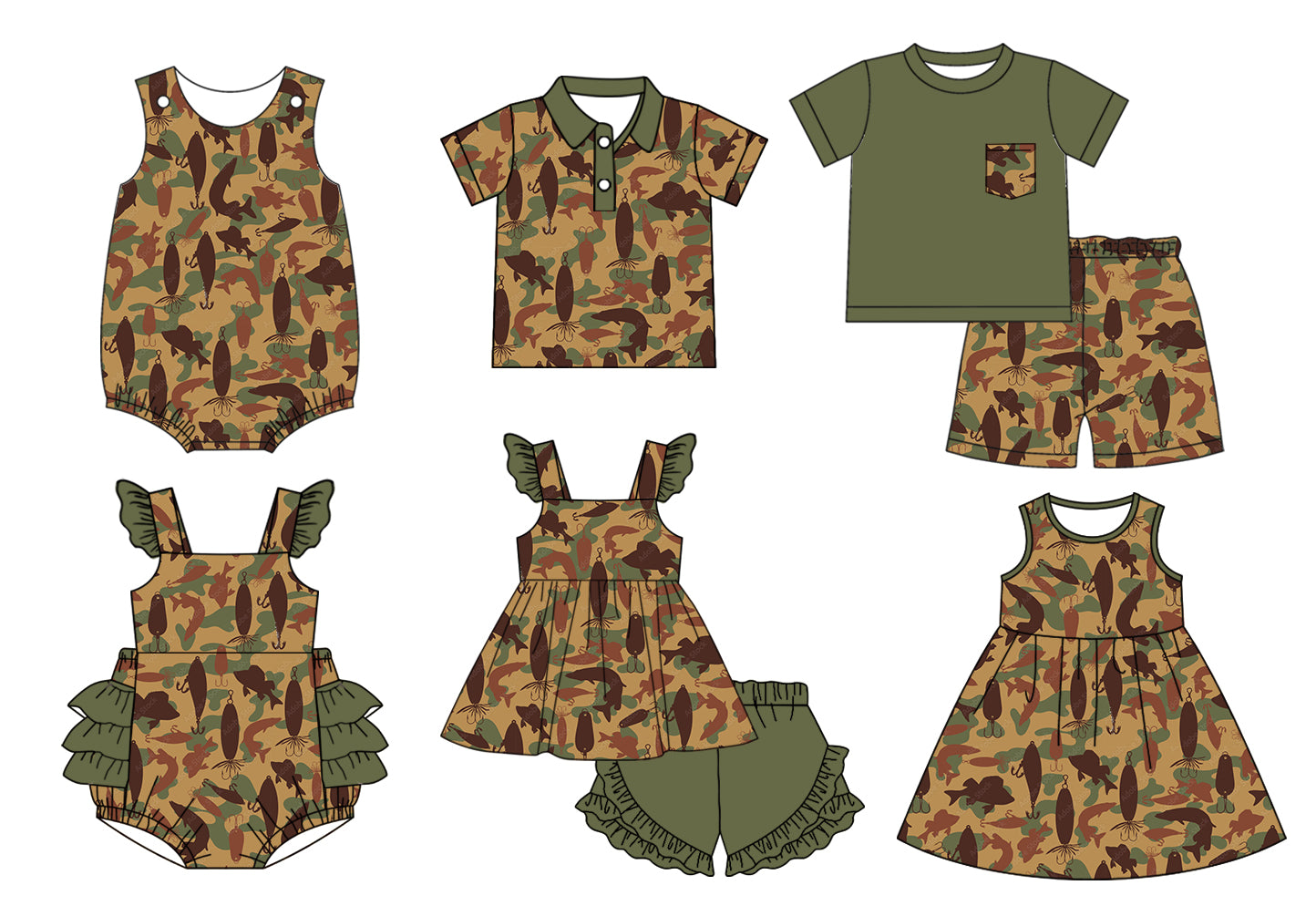 11.14 custom each style moq 5eta 4-6week Sibling Sister fish baby girl short sleeve shorts sets and sets 2 and girls romper and boy romper and dress and top match design