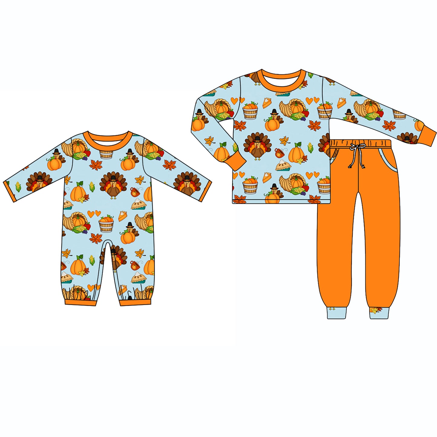 (Preorder new) No moq Baby Boys Pumpkin Pocket Top Jogger Pants Fall Thanksgiving Holiday Clothes Sets Rompers