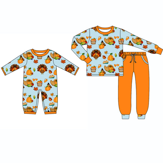 (Preorder new) No moq Baby Boys Pumpkin Pocket Top Jogger Pants Fall Thanksgiving Holiday Clothes Sets Rompers