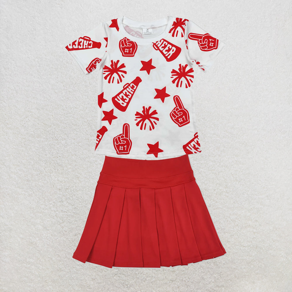 RTS NO MOQ Sibling milk silk Baby Girls Cheer Crew Neck Tops High Waist Skort Team Yoga Outfits