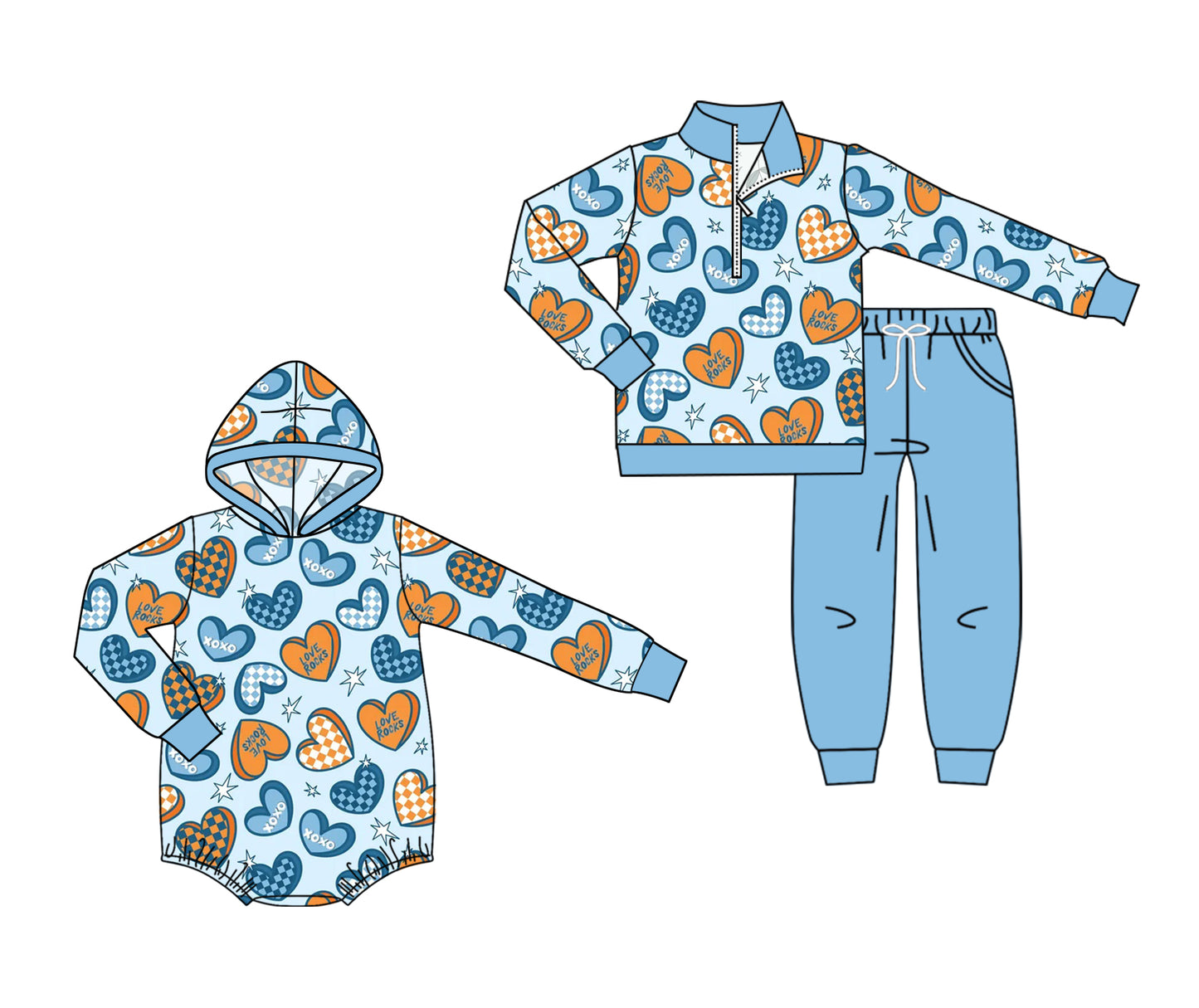 (Preorder new) No moq Baby Kids Retro Heart Checkered Print Outfit Baby Hooded Romper