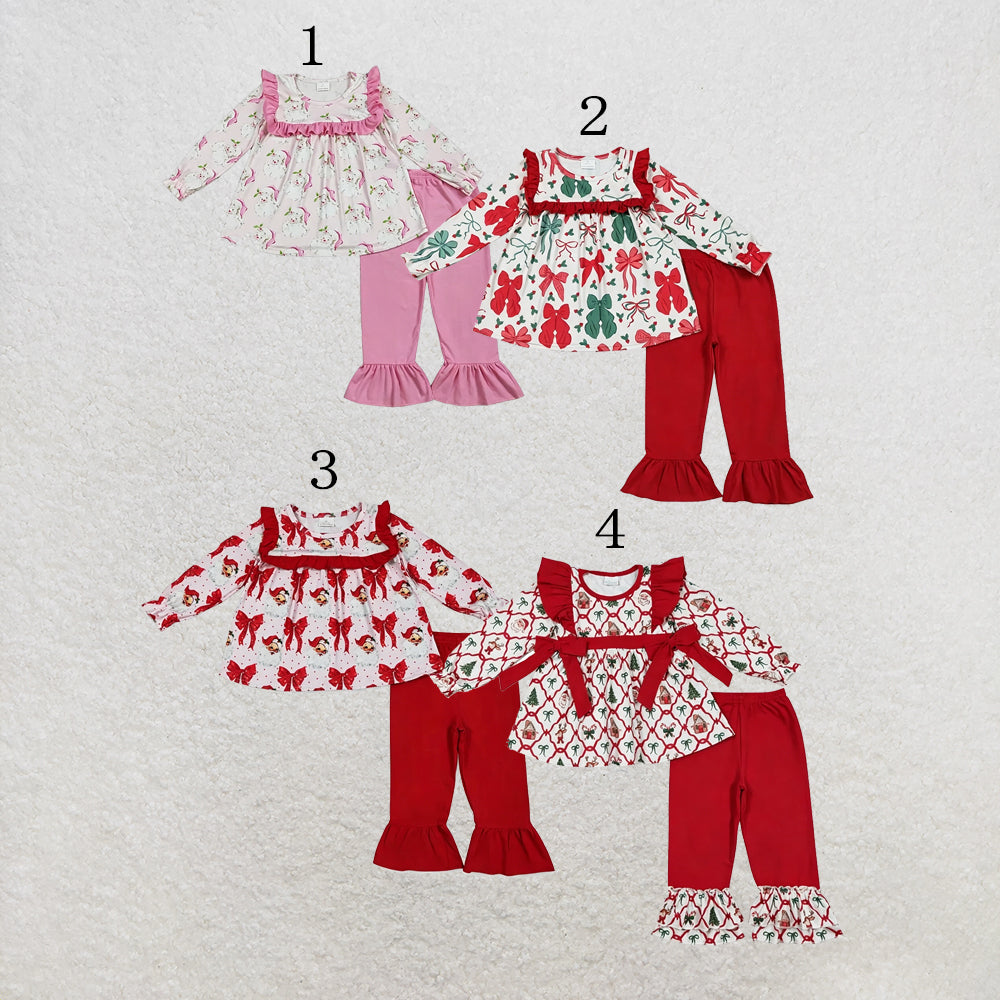 RTS Sibling Baby Girls Christmas Santa Red Green Bows Dresses Outfits