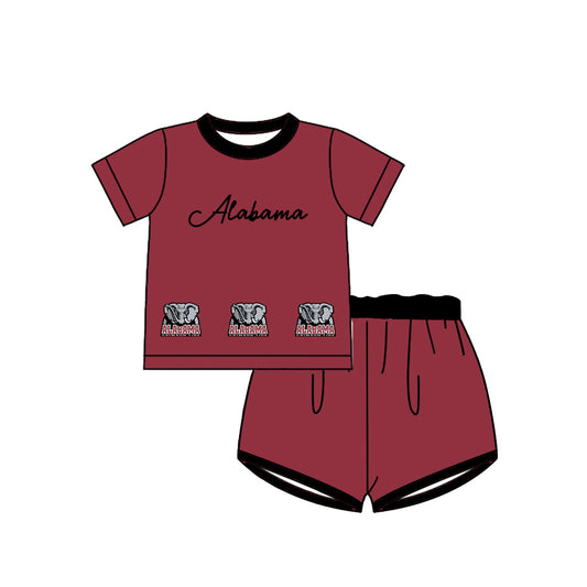 Custom moq 5 each style eta 6-8weeks baby boy clothes team dark red short sleeve shorts sets-25.10.14