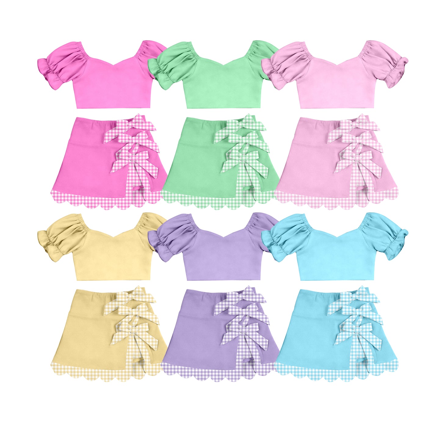 Custom moq 5 mix size Sibling Solid Color Yoga Short-Sleeved Top And Skirt Set for Baby Girls