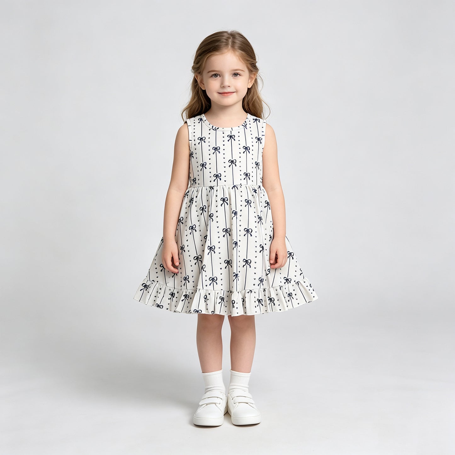 NEW RTS NO MOQ milk silk GSD4153 Baby Girls Black Bows Striped Sleeveless Knee Length Ruffle Dresses