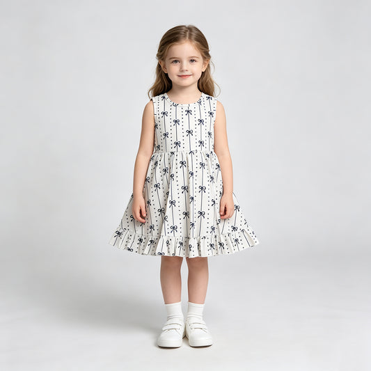 NEW RTS NO MOQ milk silk GSD4153 Baby Girls Summer Black Bows Striped Sleeveless Knee Length Ruffle Dresses