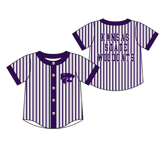 Custom moq 5 mix size milk silk summer teams Purple Striped Short-Sleeved Button-Down Shirt for Baby Boy Outfit