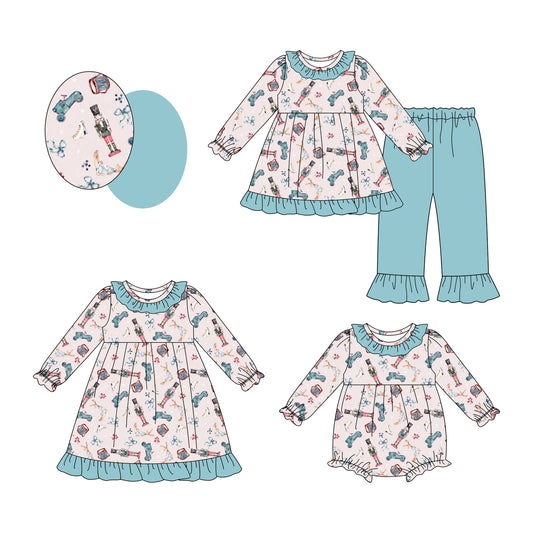 25.8.1 custom each style moq 5eta 4-6week Sibling Sisters Christmas baby girl long sleeve pants sets and dress and rompers match family design