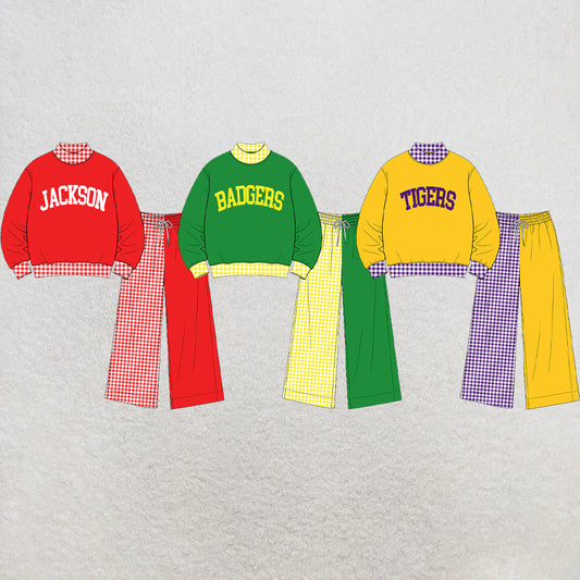 custom moq 5 mix size  XY072904 Baby Kids Letter Printed Long Sleeve Tops Patchwork Pants Team Casual Outfit