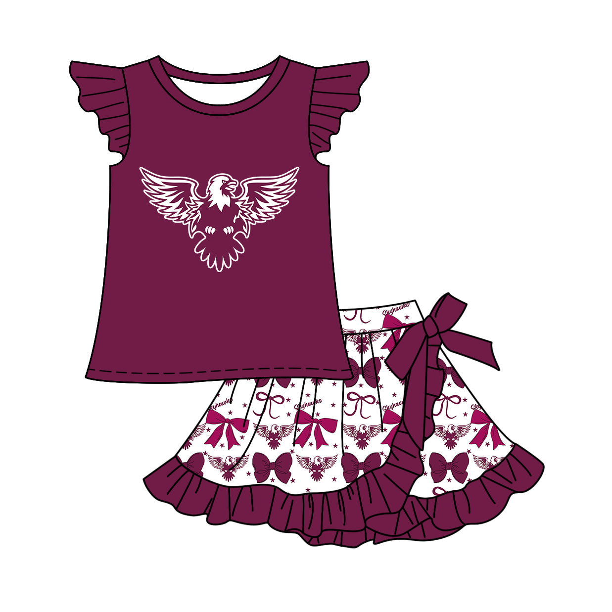 Custom moq 5 mix size milk silk baby girls clothes team brick red hooded long sleeve tops and and skirts sets and dress and shorts-25.7.17