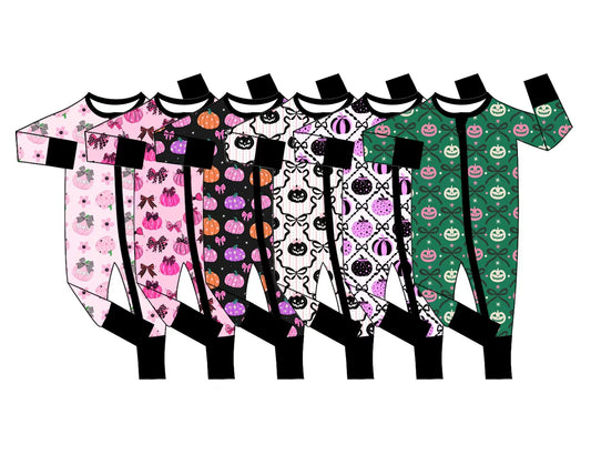 (Pre Order) No moq Baby Girls Cute Pink Bow Pumpkin Two Way Zip Rompers