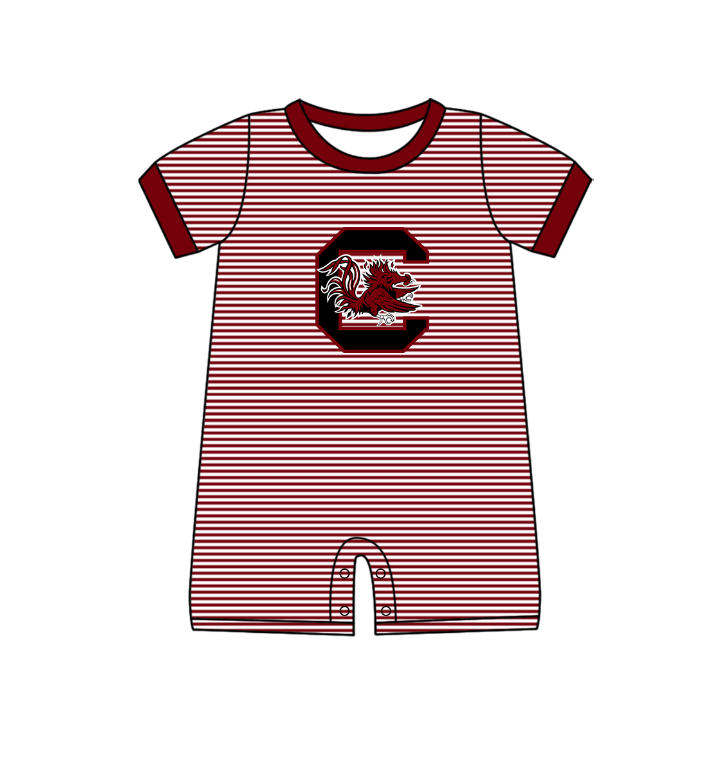Custom moq 5 mix size milk silk summer teams Baby Boys And Girls Dark Red Short-Sleeved Shirt And Shorts Set Matching Striped Rompers Outfit Set
