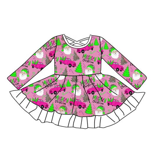 Custom moq 5 each style eta 6-7weeks baby girl clothes Christmas trees long sleeve dress-25.8.15