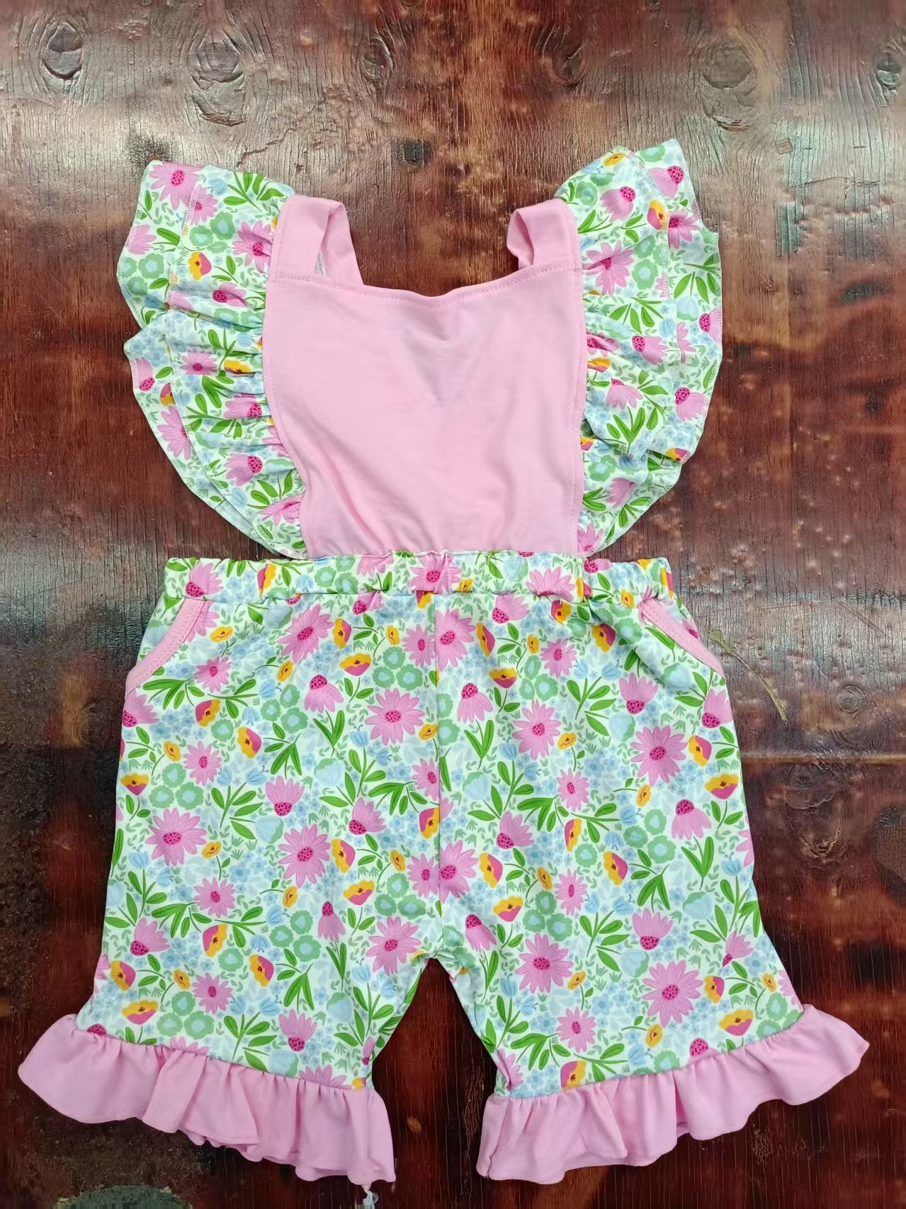 Custom moq 3 eta 6-7weeks baby girls clothes floral flying sleeve jumpsuit-25.4.30