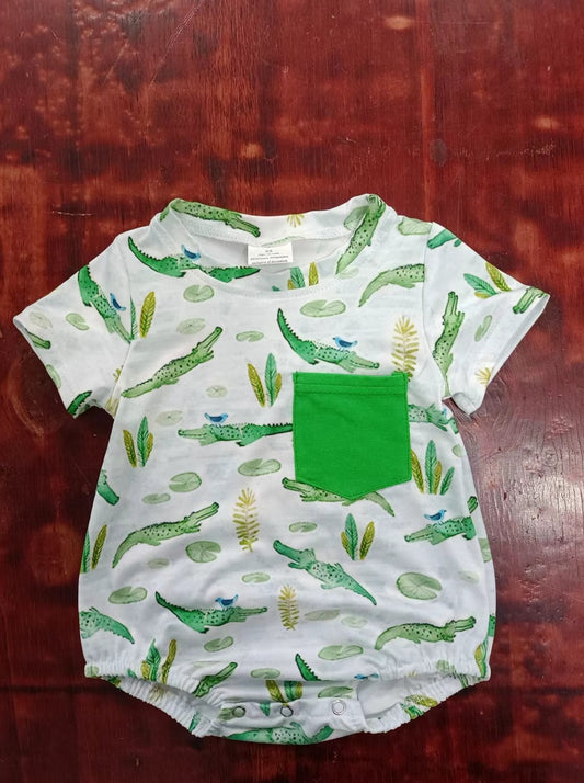 custom moq 5 eta 5weeks mix size baby boys clothes Crocodile green short sleeve summer Romper