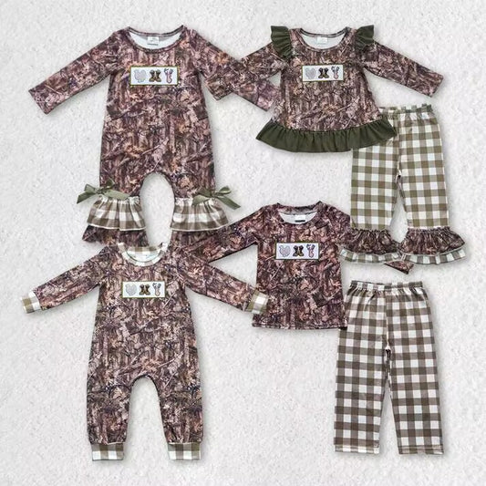 RTS NO MOQ Boys & Girls Brown Leaf Romper & Long Sleeve Outfit