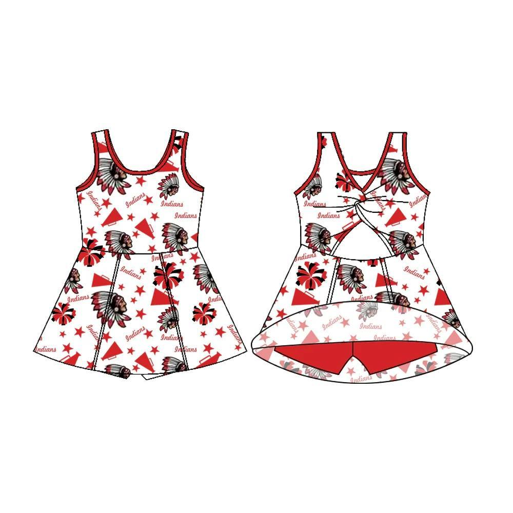 Custom moq 5 each style eta 6-7weeks baby girl clothes team bow red sleeveless skirts dress-25.7.17
