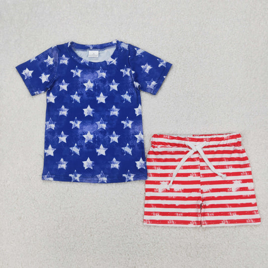 RTS NO MOQ ETA 5/7days Arrived BSSO1405 National Day Star Blue Short Sleeve Red and White Striped Shorts Set 3