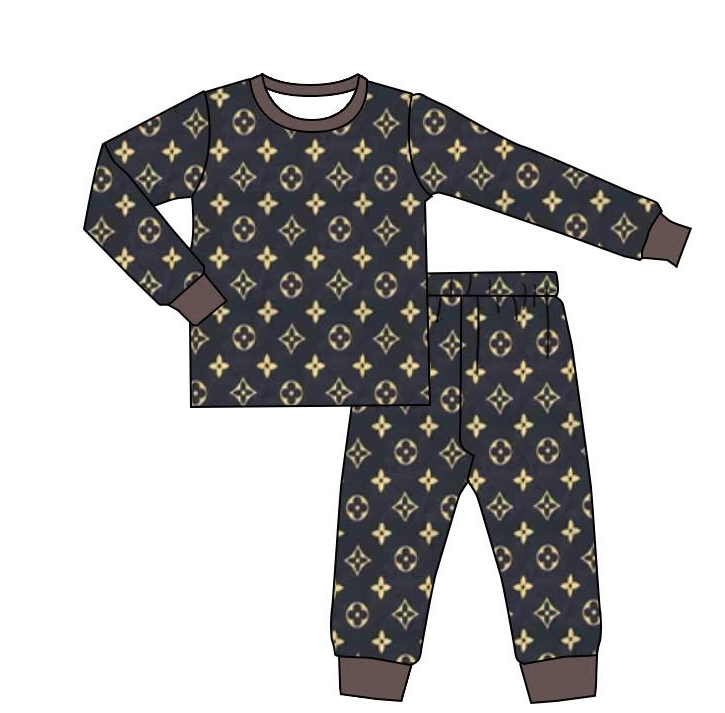 Deadline November 10 custom no moq eta 6-8weeks Yellow coin pattern dark grey long-sleeved trousers suit