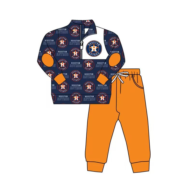 Custom moq 3 eat about 6-8 weeks team baby girls clothes orange Long Sleeve pants Suit