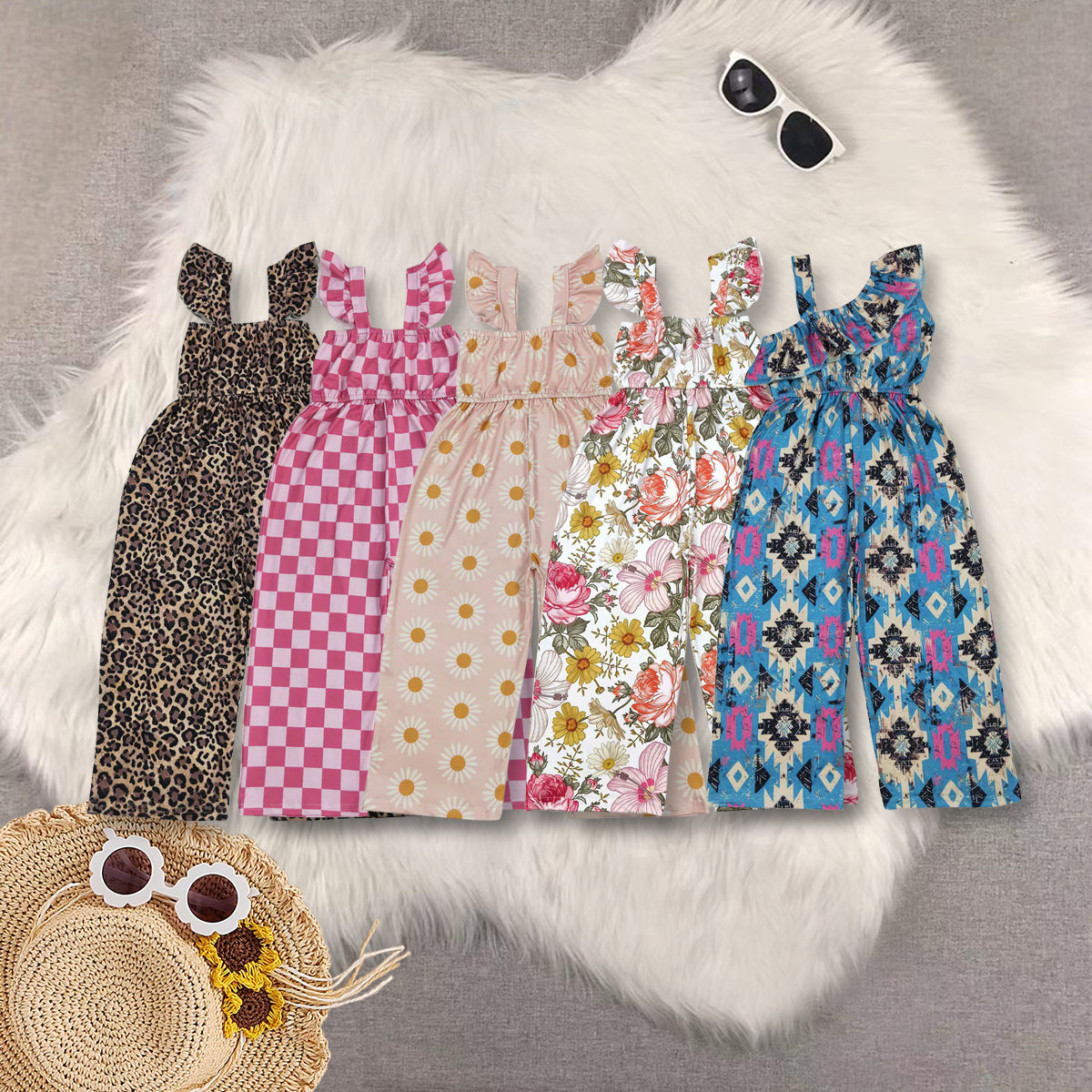 RTS Sibling Baby girls clothes flying sleeve jumpsuits